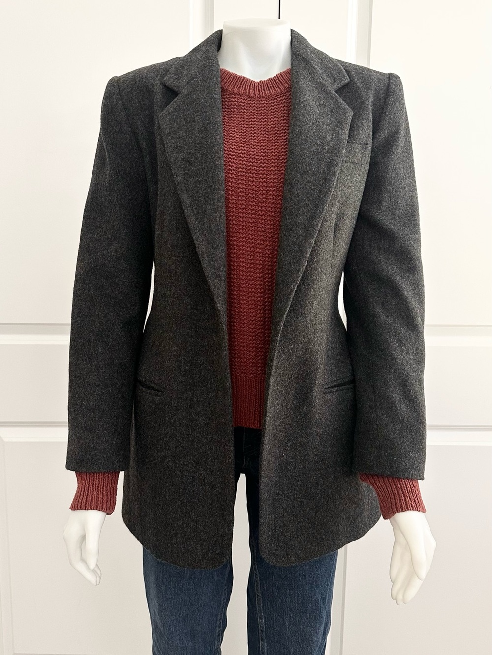 Vintage 90s Wool Cashmere Made in USA Fall Charcoal Grey Oversized Blazer Jacket